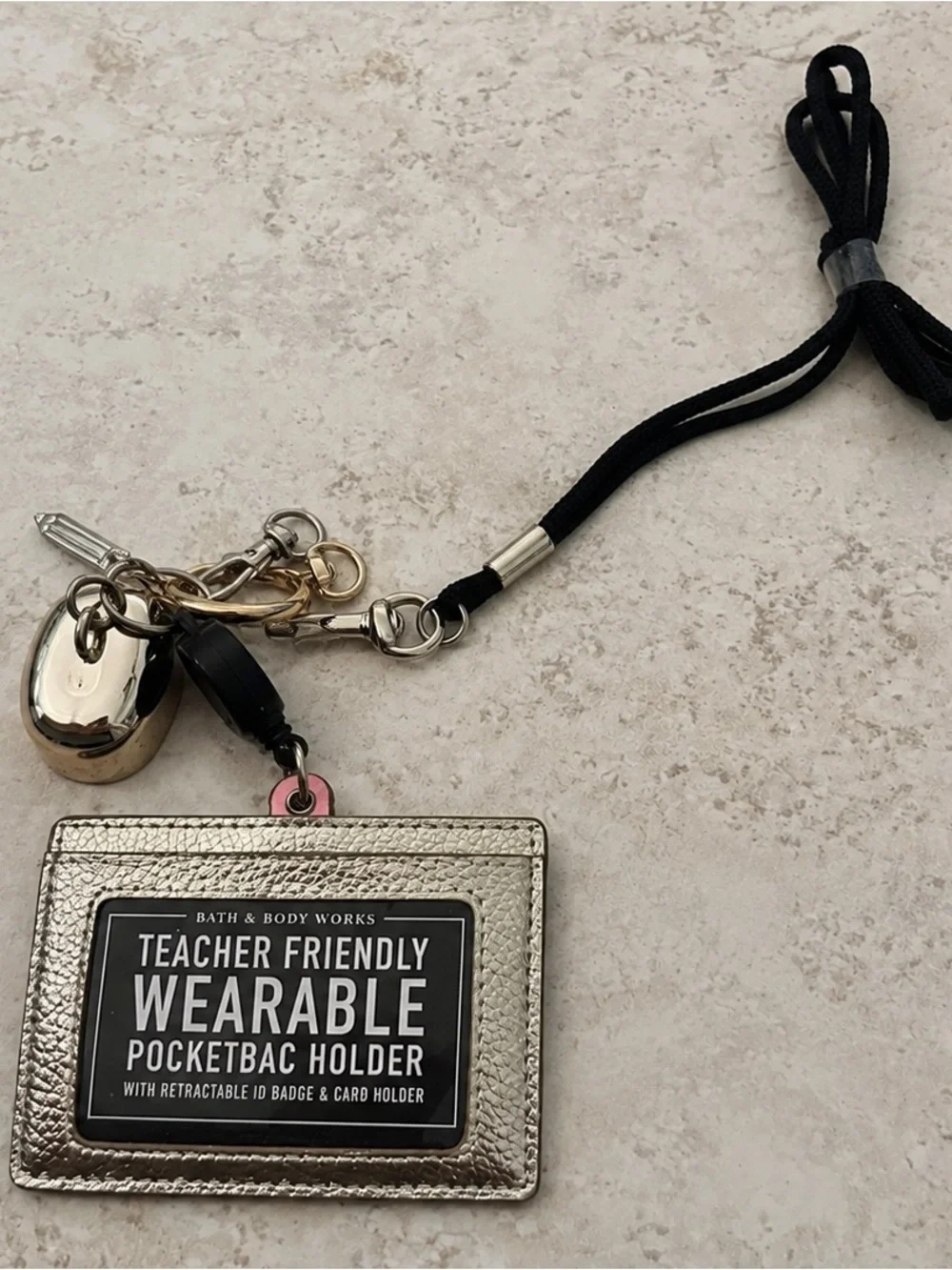 Bath & Body Works Gold PocketBac Wearable Card Holder with Lanyard